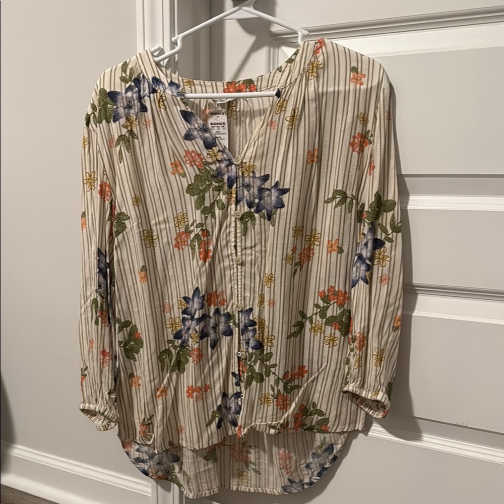 Sonoma Floral Striped Blouse - Cream, Blue, Green, Orange
